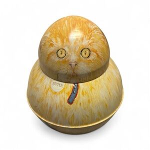 Vintage Enesco Cara Goldberg Roly Poly Cat Tin Butch Cottagecore